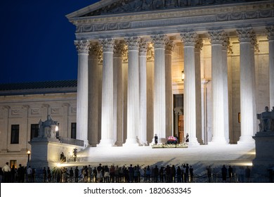 Washington D.C./USA- September 23rd 2020: People Visiting The Coffin Of Ruth Bader Ginsburg At Night.