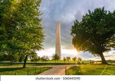 Washington Dc,Washington Monument On Sunset.