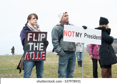 WASHINGTON  December 17: Protesters demonstrate against Donald Trump in Washington DC in anticipation of the December 19 meeting of the electoral college