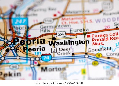 Washington. Illinois. USA on a map