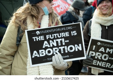 WASHINGTON JANUARY 21:  Pro-life supporters participate in the March for Life in Washington, DC on January 21, 2022