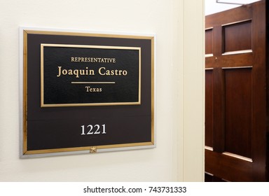 WASHINGTON - JULY 18: The Entrance To The Office Of Representative Joaquin Castro In Washington DC On July 18, 2017. Joaquin Castro Is A Congressman From The State Of Texas.