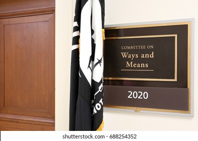 WASHINGTON - JULY 18: A Sign At The Entrance To A House Ways And Means Committee Hearing Room In Washington, DC On July 18, 2017. The House Of Representatives Is The Lower Chamber Of The US Congress.