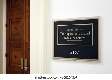 WASHINGTON - JULY 18: A Sign At The Entrance To A House Transportation Committee Hearing Room In Washington, DC On July 18, 2017. The House Of Representatives Is The Lower Chamber Of The US Congress.