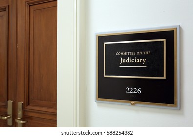 WASHINGTON - JULY 18: A Sign At The Entrance To A House Judiciary Committee Hearing Room In Washington, DC On July 18, 2017. The House Of Representatives Is The Lower Chamber Of The US Congress.