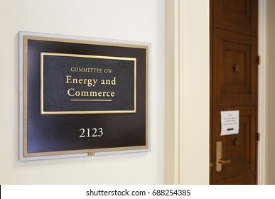 WASHINGTON - JULY 18: A Sign At The Entrance To A House Energy And Commerce Committee Room In Washington, DC On July 18, 2017. The House Of Representatives Is The Lower Chamber Of The US Congress.