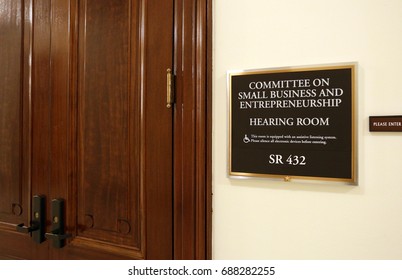 WASHINGTON - JULY 18: A Sign At The Entrance To A Senate Small Business Committee Hearing Room In Washington, DC On July 18, 2017. The US Senate Is The Upper Chamber Of The United States Congress.