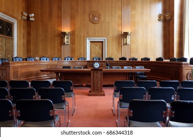 WASHINGTON - JULY 18: A United States Senate Committee Hearing Room In Washington, DC On July 18, 2017. The United States Senate Is The Upper Chamber Of The United States Congress.