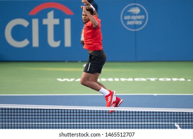 WASHINGTON – JULY 29: Jo-Wilfried Tsonga (FRA) Celebrates After Defeating Brayden Schnur (CAN, Not Pictured) At The Citi Open Tennis Tournament On July 29, 2019 In Washington DC