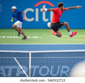 WASHINGTON – JULY 29: Jo-Wilfried Tsonga (FRA) Celebrates After Defeating Brayden Schnur (CAN, Not Pictured) At The Citi Open Tennis Tournament On July 29, 2019 In Washington DC