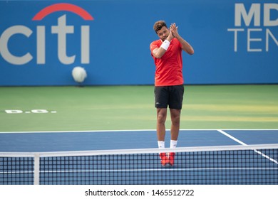 WASHINGTON – JULY 29: Jo-Wilfried Tsonga (FRA) Celebrates After Defeating Brayden Schnur (CAN, Not Pictured) At The Citi Open Tennis Tournament On July 29, 2019 In Washington DC