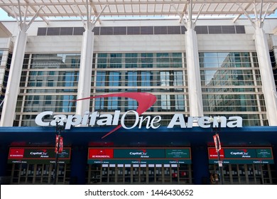 WASHINGTON - JULY 6, 2019: CAPITAL ONE ARENA Sign At Entrance To Stadium. The Venue Is Owned By Monumental Sports And Is The Home Of The Washington Capitals And The Washington Wizards