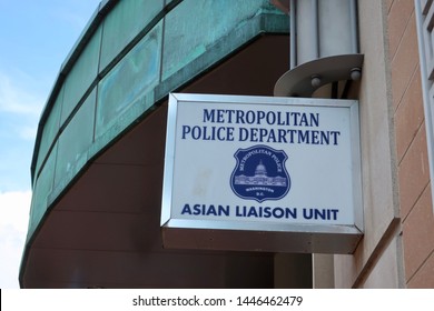 WASHINGTON - JULY 6, 2019: METROPOLITAN POLICE DEPARTMENT ASIAN LIAISON UNIT Sign At Chinatown Location. The ALU Team Focuses On Outreach To And Public Safety Of TheAsian Community