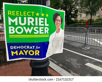 WASHINGTON - JUNE 11, 2022: Election Sign On Display . Re-elect Muriel Bowser Democrat For Mayor