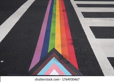 WASHINGTON - JUNE 27, 2020: Rainbow Flag installed at P and 17th street to commemorate Pride Month
