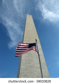 Washington Monument And American Flag