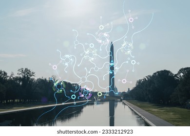 Washington Monument and the Capitol Building, Washington DC, USA. Seen from reflecting pool. Artificial Intelligence concept, hologram. AI, machine learning, neural network, robotics - Powered by Shutterstock - Get 15% off with code: PIKWIZARD15