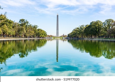 Washington Monument District of Columbia USA Reflecting Pool Blue Sky Daytime Landmark