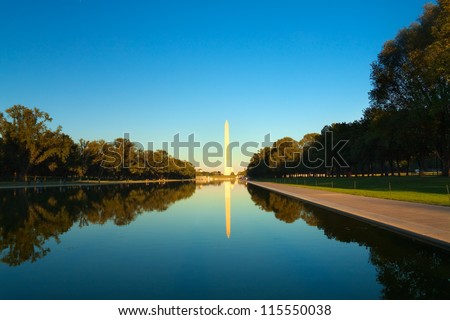 Washington monument in front of reflecting pool