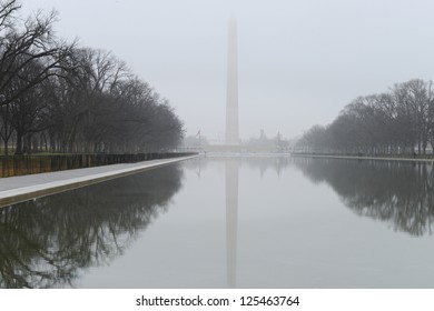 Washington Monument Lost In Fog - Washington DC United States