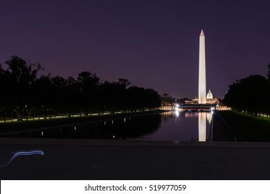 Washington Monument National Mall Reflecting Pool Night Contrast Dark Isolated Evening