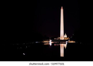 Washington Monument National Mall Reflecting Pool Night Contrast Dark Isolated Evening