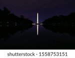 The Washington Monument on a Dark Night Reflected in the Lincoln Memorial Reflecting Pool