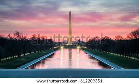 Washington Monument Sunrise from Lincoln Memorial Steps