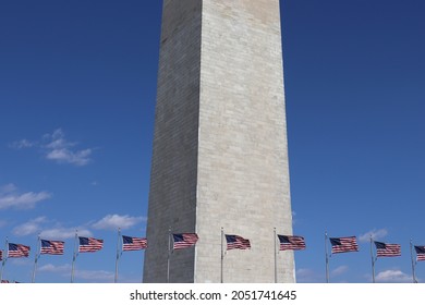 Washington Monument With USA Flags In DC.