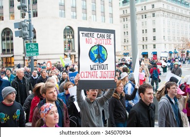 WASHINGTON - NOVEMBER 29:  Marchers Take Part In The Global Climate March In Washington, DC On November 29, 2015, The Eve Of The United Nations Climate Change Conference In Paris.