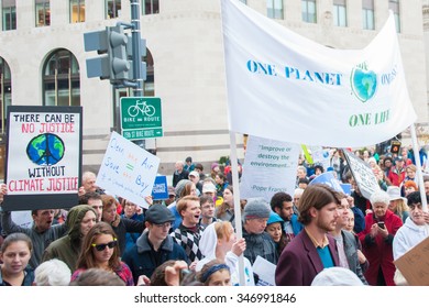 WASHINGTON - NOVEMBER 29: Marchers Take Part In The Global Climate March In Washington, DC On November 29, 2015, The Eve Of The United Nations Climate Change Conference In Paris. 