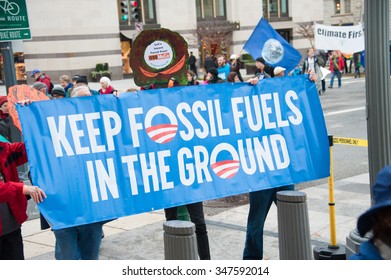 WASHINGTON - NOVEMBER 29: Marchers Take Part In The Global Climate March In Washington, DC On November 29, 2015, The Eve Of The United Nations Climate Change Conference In Paris.