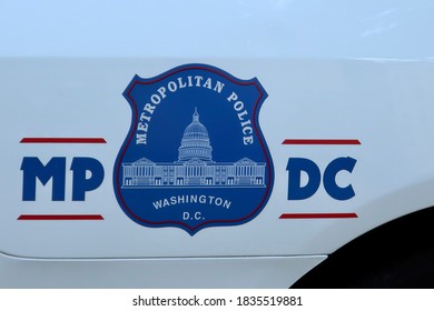WASHINGTON - OCTOBER 17, 2020: Metropolitan Police Department MP DC Decal Emblem Badge On Police Vehicle.