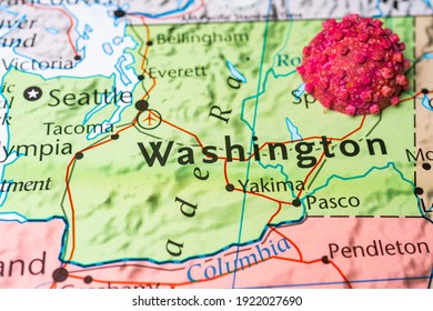 Washington on coronavirus map background