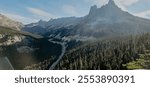 Washington Pass Overlook Panorama View of Mountains, winding highway, and forest