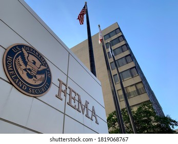 WASHINGTON - SEPTEMBER 19, 2020: FEMA FEDERAL EMERGENCY MANAGEMENT AGENCY Sign At DC Headquarters Building