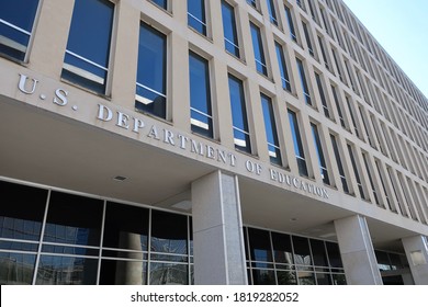 WASHINGTON - SEPTEMBER 19, 2020: US DEPARTMENT OF EDUCATION Sign On Headquarters Building Exterior