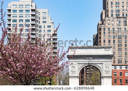 Washington Square Park arch spring scene in Manhattan New York City