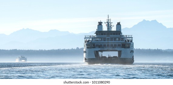 Washington State Ferry  In Elliott Bay, Seattle,