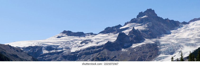 Washington State, Mount Rainier National Park. Little Tahoma with Fryingpan and Emmons Glaciers, view from Glacier Basin