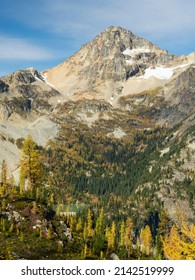 Washington State, North Cascades, Lewis Lake And Black Peak, View From Heather Pass