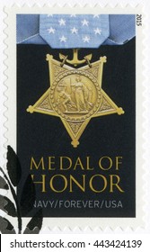 WASHINGTON, USA - MAY 25, 2015: A Stamp Printed In USA Shows Medal Of Honor (Navy), Vietnam War