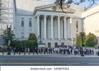 Washington,DC / USA - July 24, 2019: Visitors Line Up Early To Get Into The Mueller Hearing At The House Judiciary Committee.  