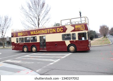 Washington,DC/USA March 8,2019: The Big Bus Tours The Nations Capital Around Historical Landmarks In DC And The DMV Area.