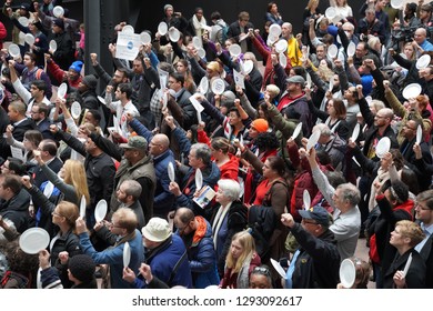 Washington/USA – January 23, 2019: Stop The Shutdown Protesters At The Hart Senate Office Building.                       