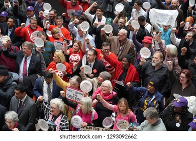 Washington/USA – January 23, 2019: Stop The Shutdown Protesters At The Hart Senate Office Building.                       