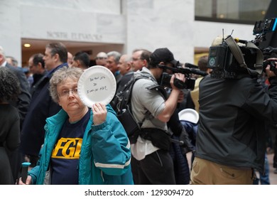               Washington/USA – January 23, 2019: Stop The Shutdown Protesters At The Hart Senate Office Building.                 