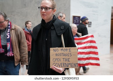 Washington/USA – January 23, 2019: Stop The Shutdown Protesters At The Hart Senate Office Building.                  