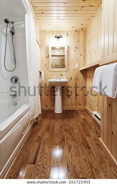 Washroom Interior Pine Wood Wall Planking Stock Photo Edit
