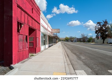 Washtucna, Washington, USA - May 4, 2021: Abandoned Storefronts Line Main Street